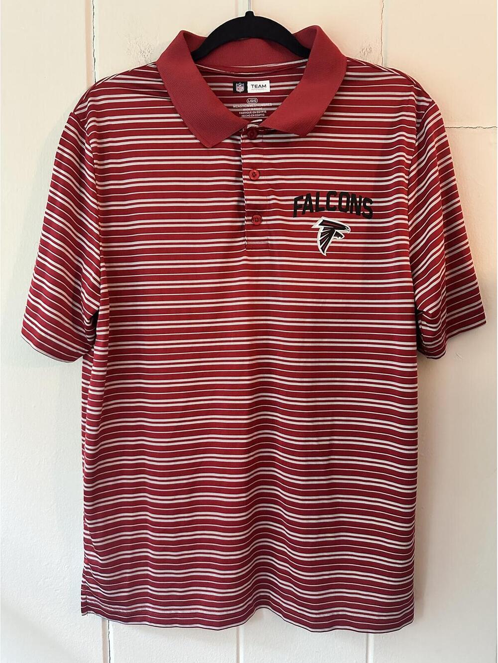 Atlanta Falcons NFL Team Apparel Men’s Polo Shirt Red White Stripe Size Large